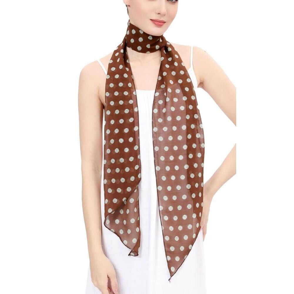 8975 Long Skinny Scarf For Women Polka Dot Neck Scarf Chiffon Headwrap Fashion